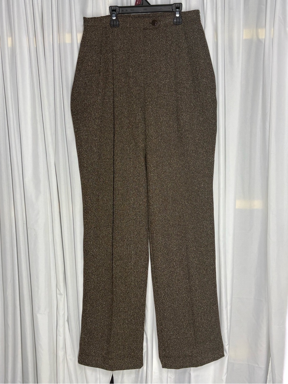 Vintage Petite Sophisticated Brown Textured High Rise Trousers Pants Size 8P